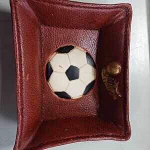 Vintage Retro Brown / Gold Resin Kicking Soccer Ball Sports Trinket Change Dish